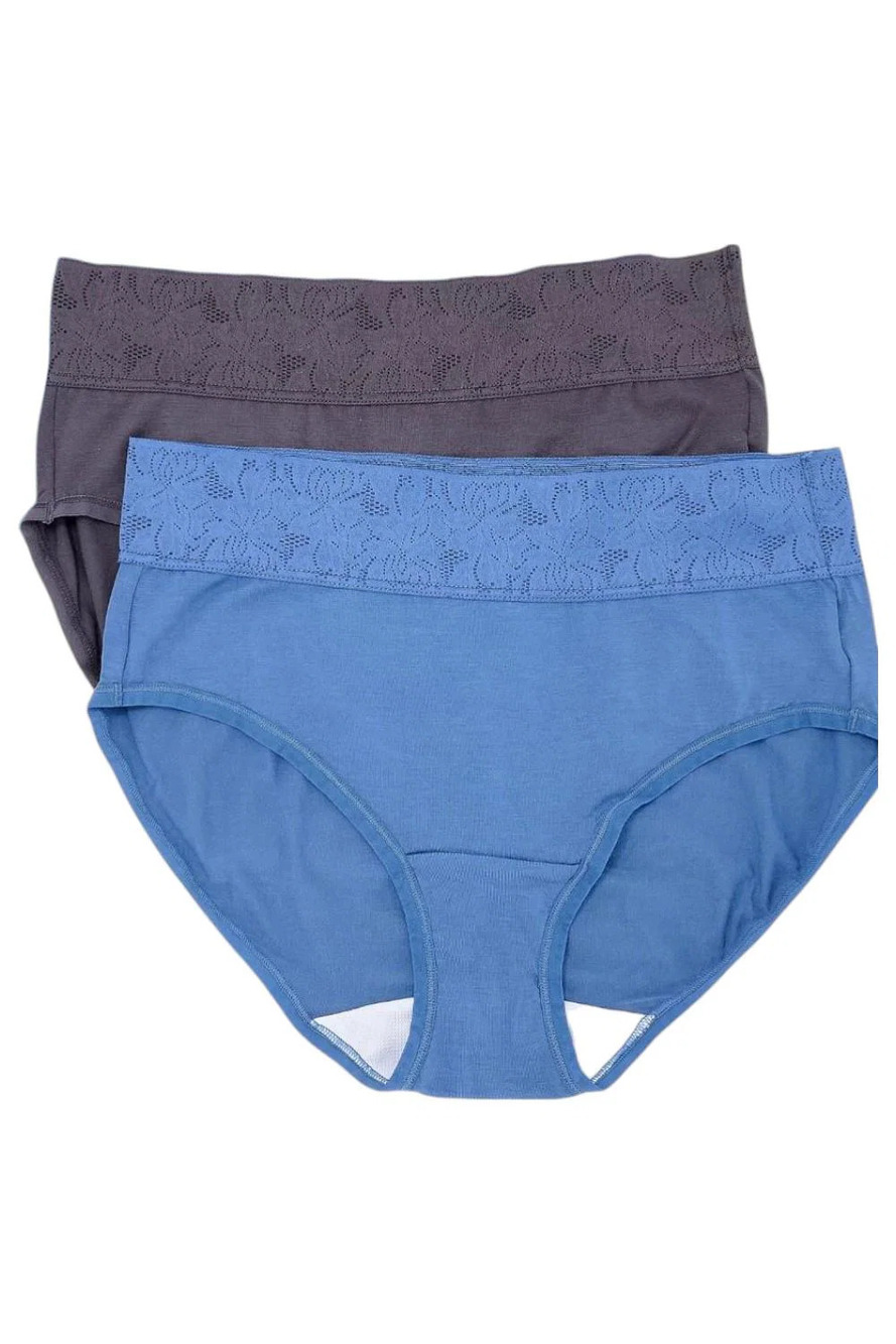 Breezies Dahlia Women's 2-Pack Lace Modal Brief Panty Gray/Blue - Regular